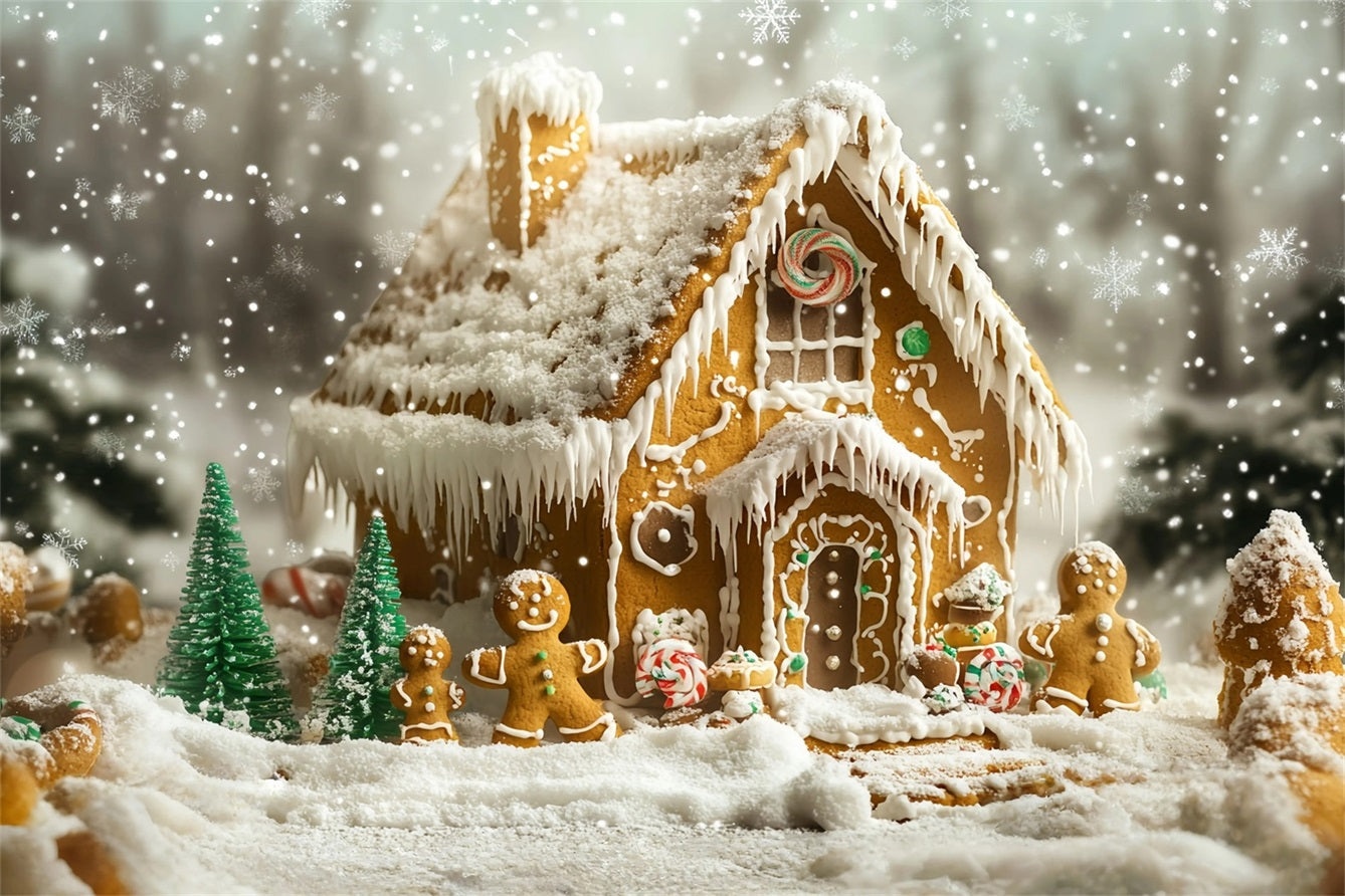 Toile de fond Noël Maison Familiale Pain d’Épices Enneigée 10x10 GQ58-35