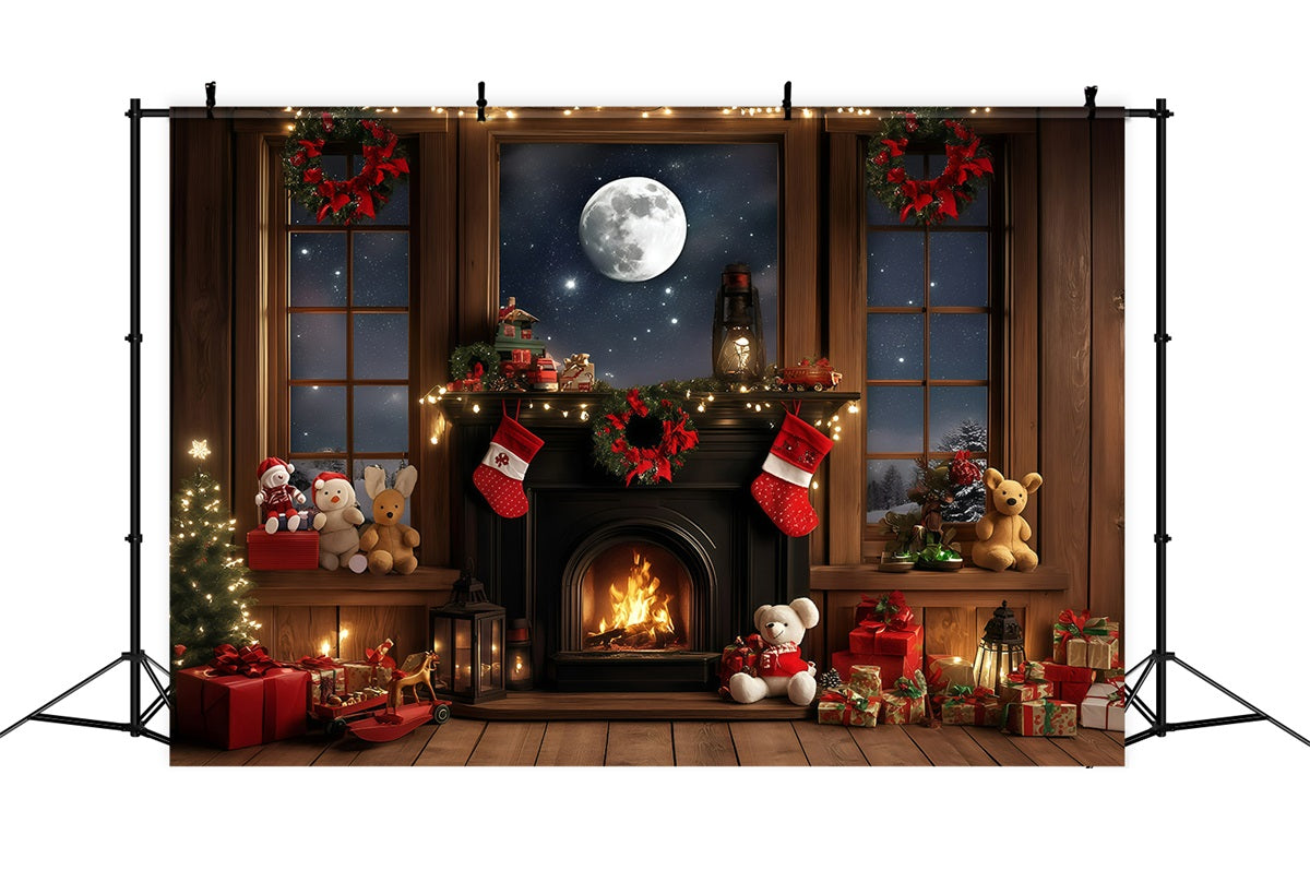 Toile de fond Noël Cheminée Douillette Clair de Lune 10x10 GQ58-36