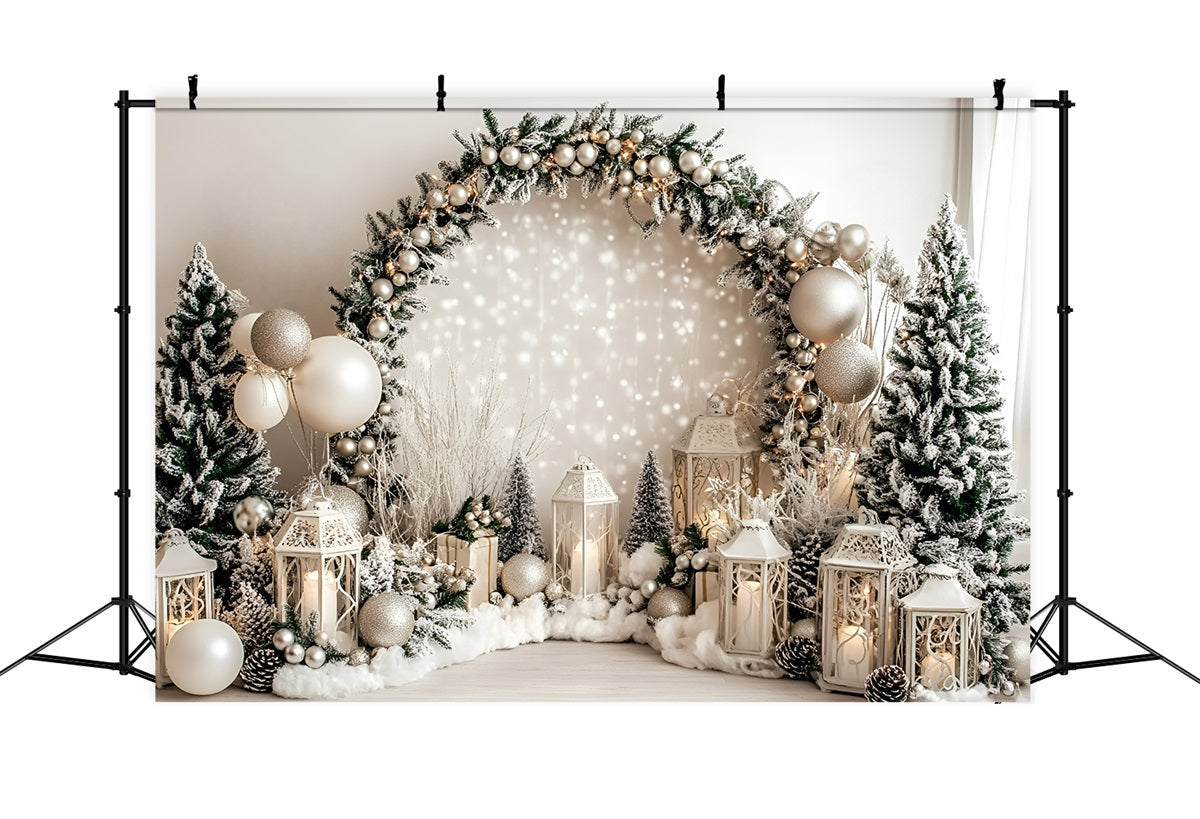 Toile de fond photo Noël Lanterne Blanche et Guirlande de Sapin Givré GQ58-37