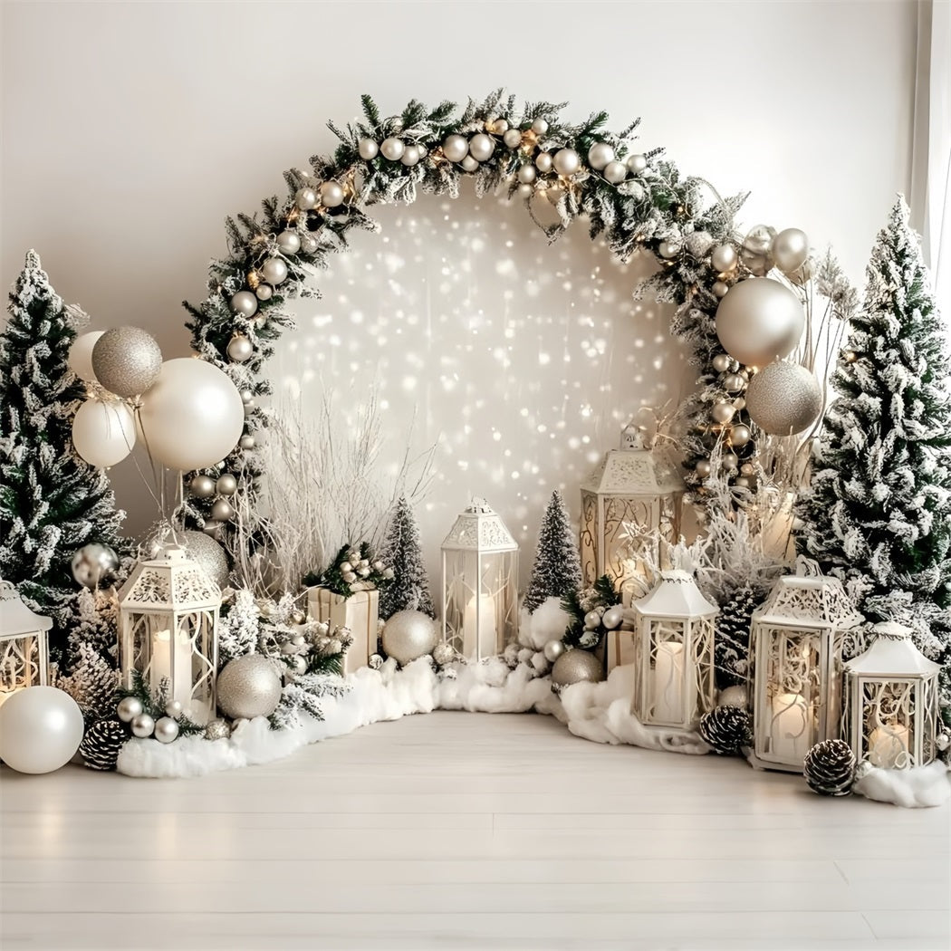 Toile de fond photo Noël Lanterne Blanche et Guirlande de Sapin Givré GQ58-37