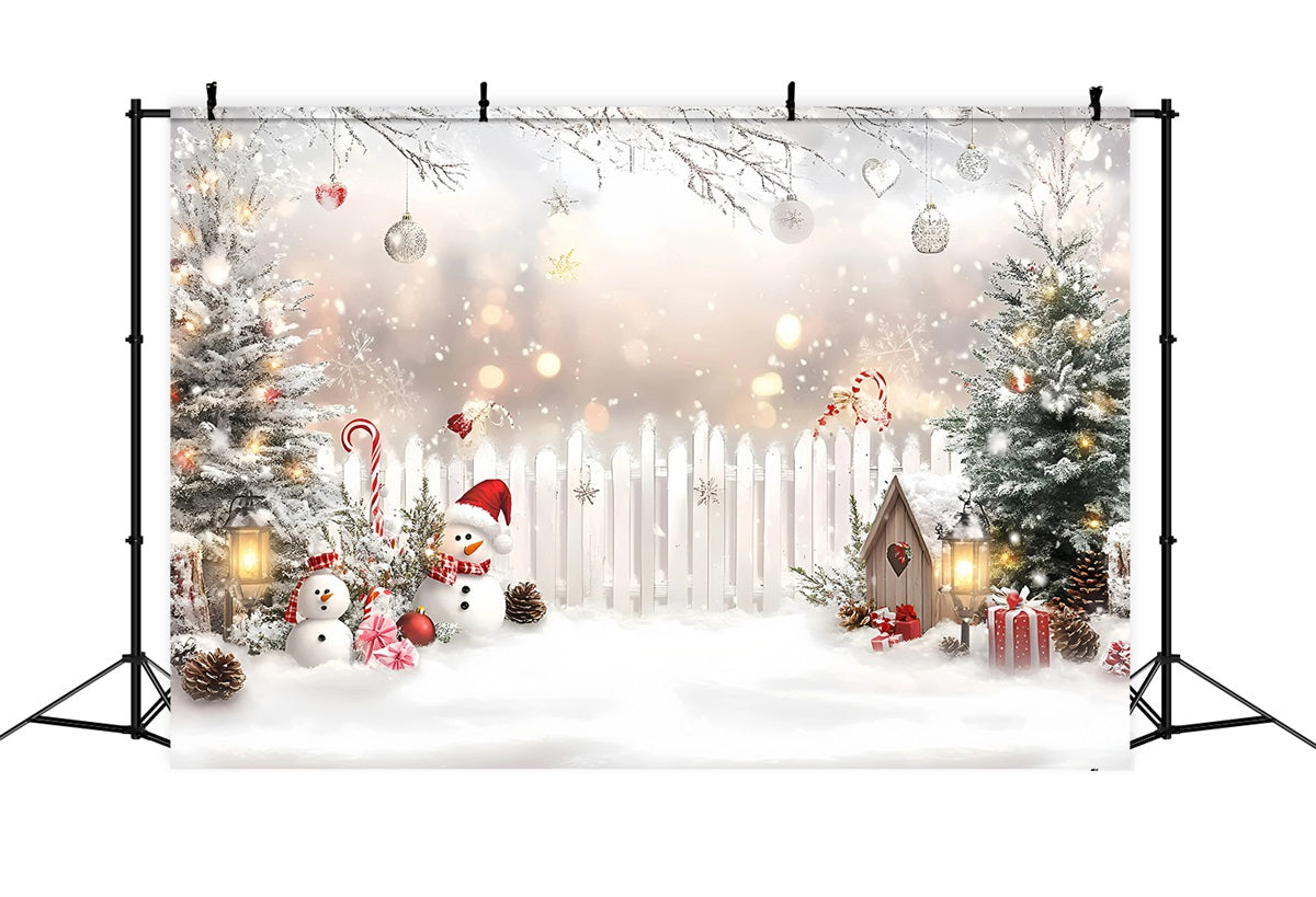Toile de fond Noël Bonhomme de Neige Sucre d’Orge et Clôture Blanche GQ58-4