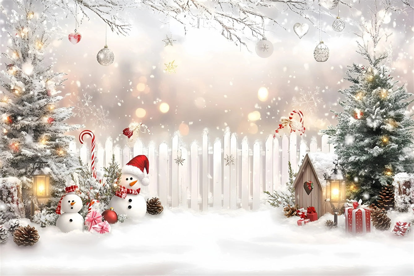 Toile de fond Noël Bonhomme de Neige Sucre d’Orge et Clôture Blanche GQ58-4