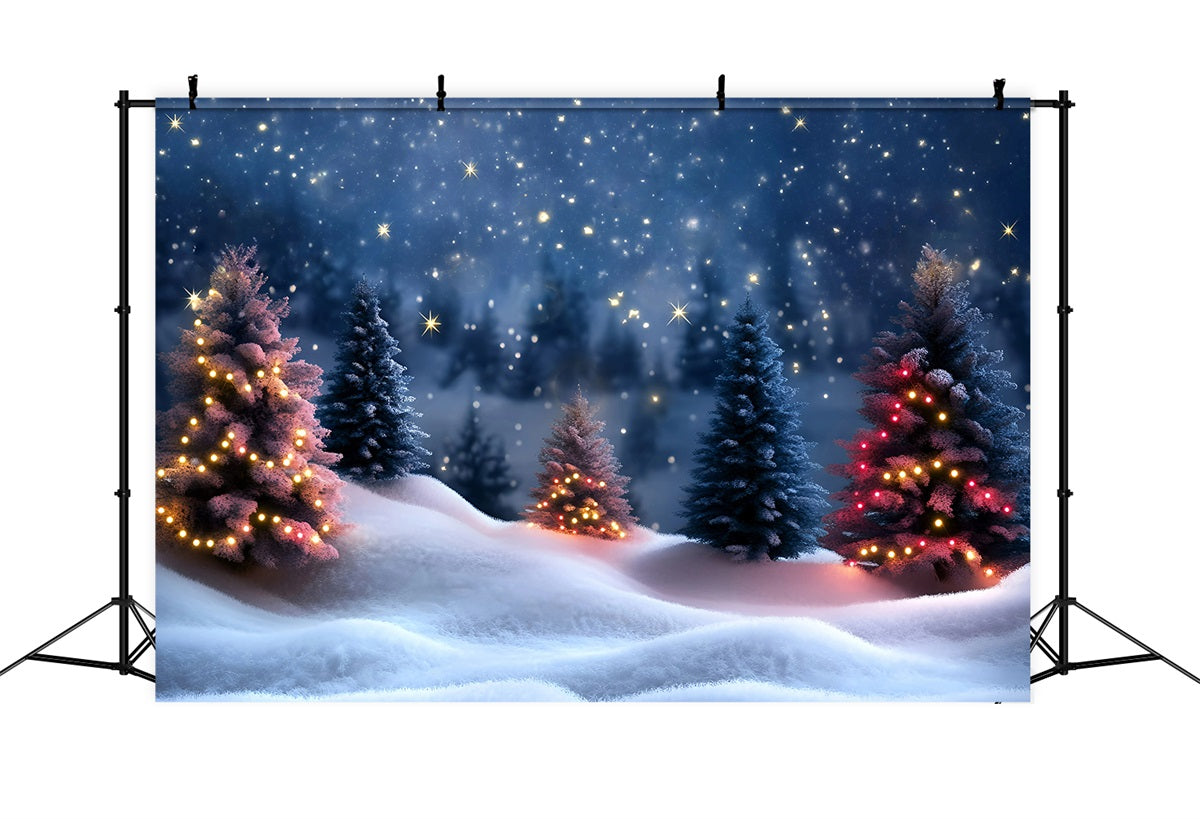 Toile de fond Noël Nuit Étoilée et Sapins Enneigés GQ58-42