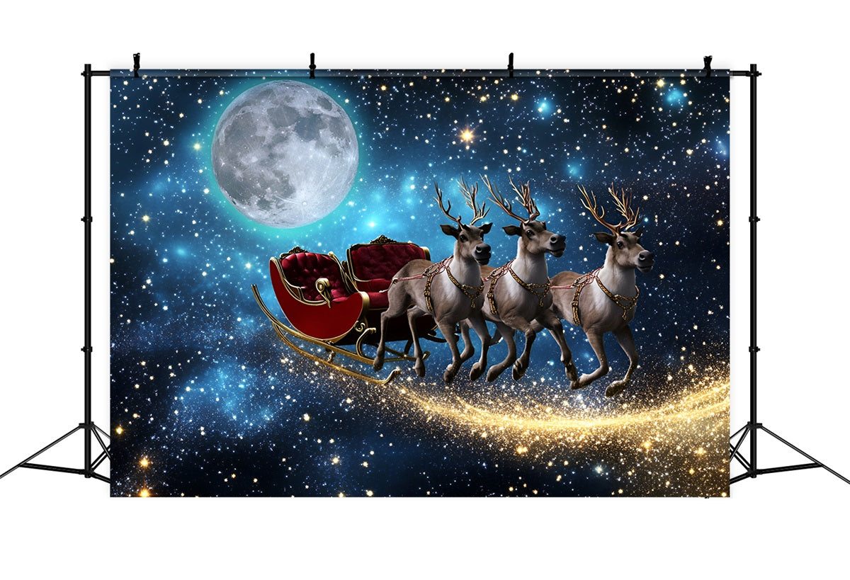 Toile de fond Noël Traîneau du Père Noël Volant sous la Lune GQ58-44