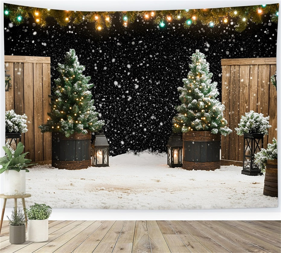 Toile de fond Noël Jardin aux Lanternes et Sapins GQ58-47