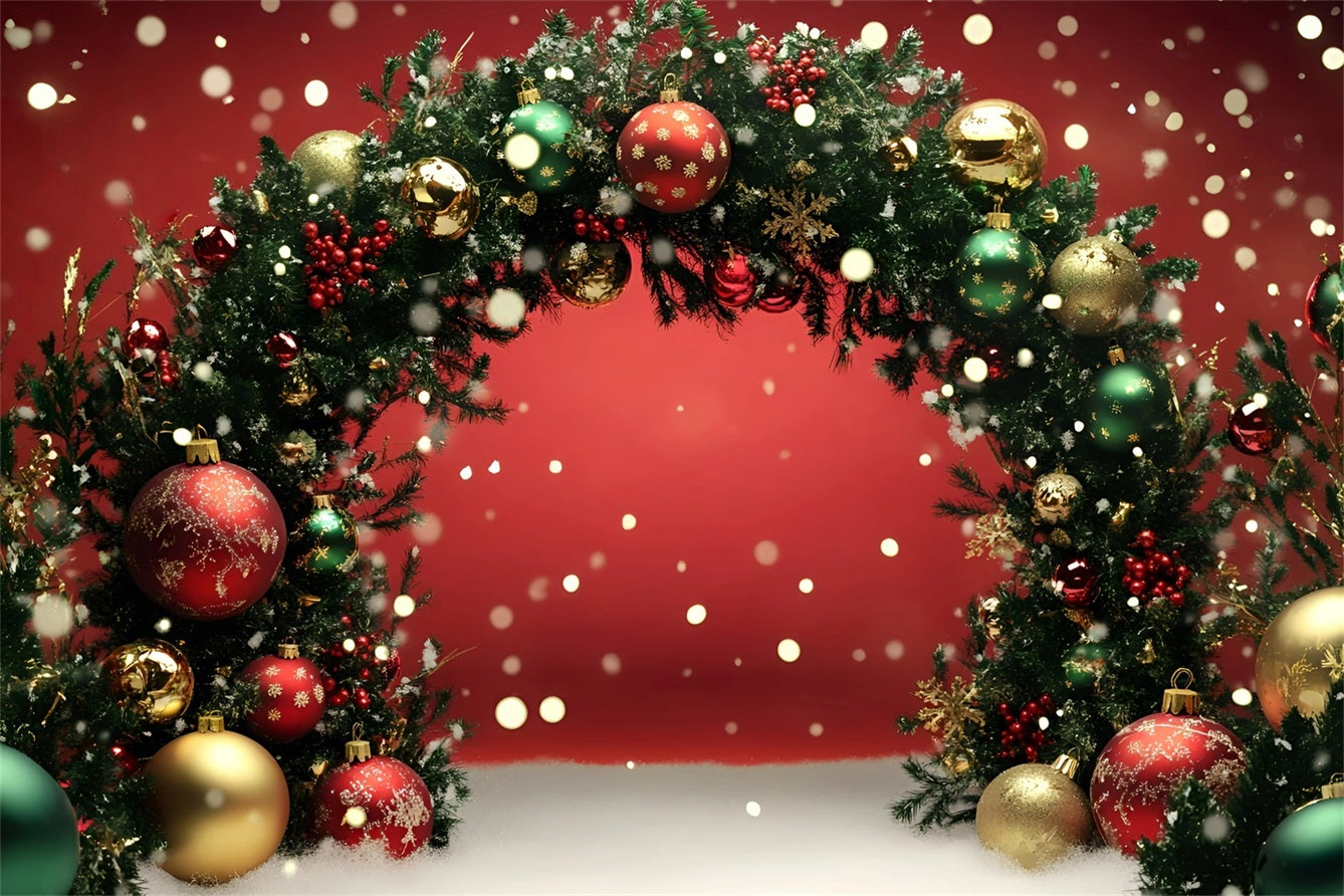 Toile de fond Noël Arche Guirlande Boules Rouges GQ58-5