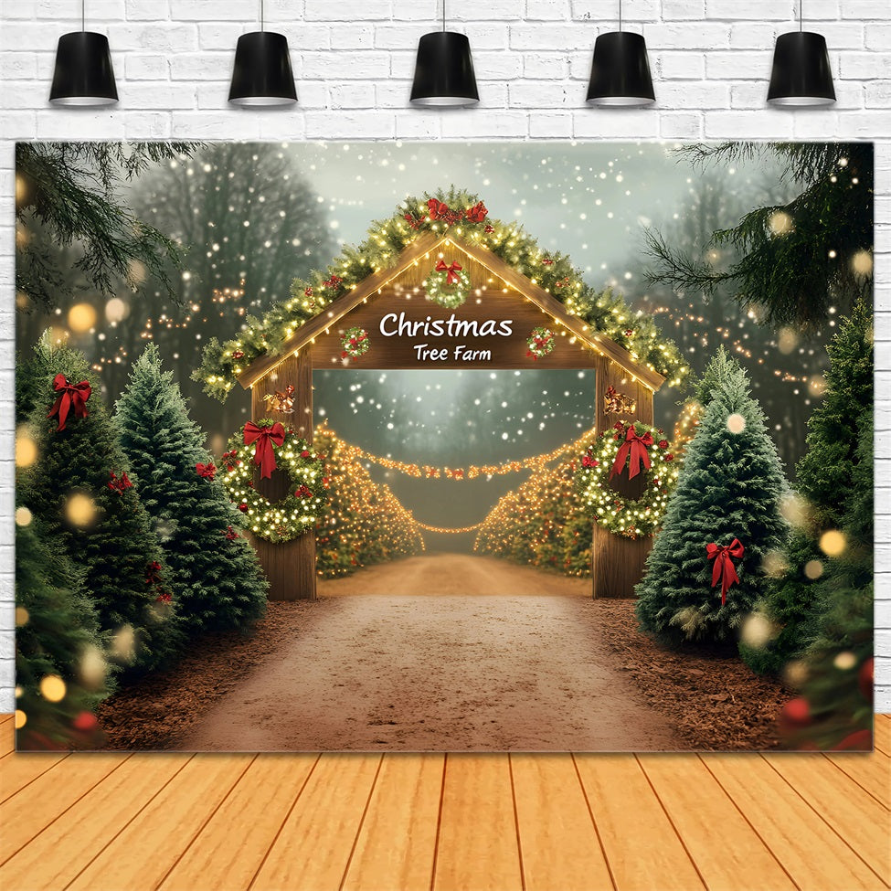 Toile de fond Noël Ferme de Sapins et Arche en Bois GQ58-50