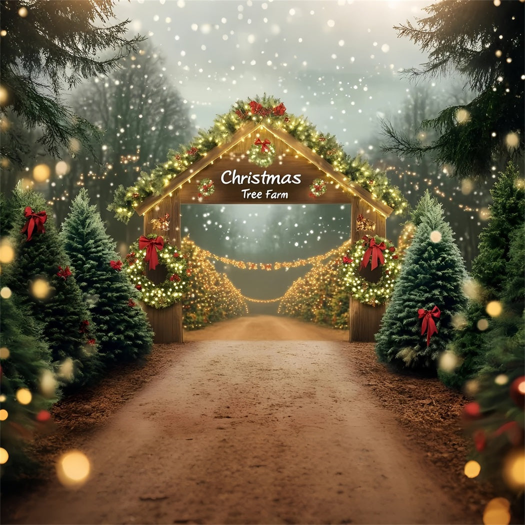 Toile de fond Noël Ferme de Sapins et Arche en Bois GQ58-50