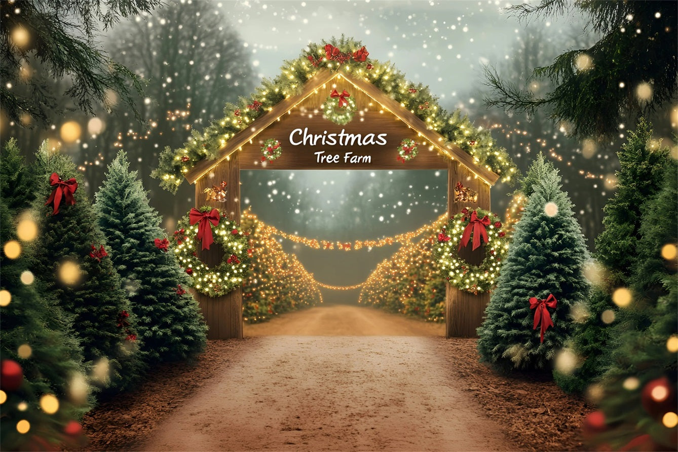 Toile de fond Noël Ferme de Sapins et Arche en Bois GQ58-50