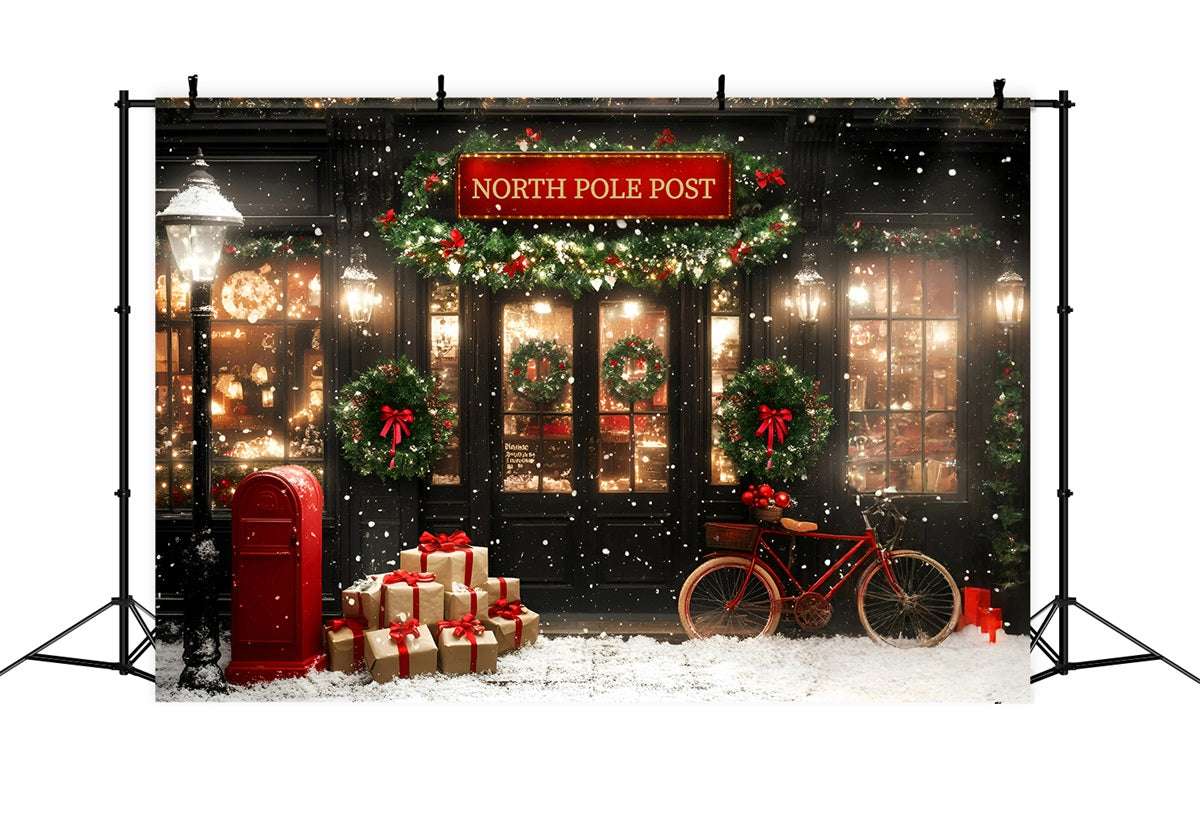 Toile de fond Noël Bureau de Poste Festif et Vélo Rouge GQ58-53