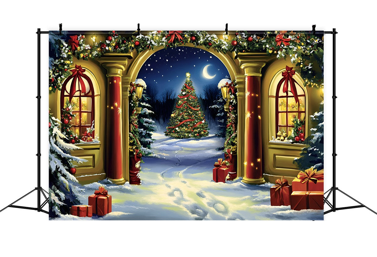Toile de fond Noël Arche Vue sur Allée du Sapin GQ58-54
