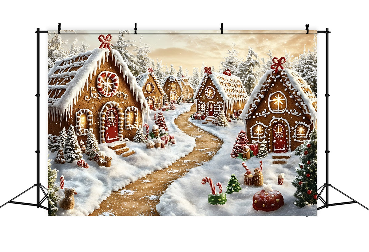 Toile de fond Noël Village Pain d’Épices et Allée Enneigée GQ58-6