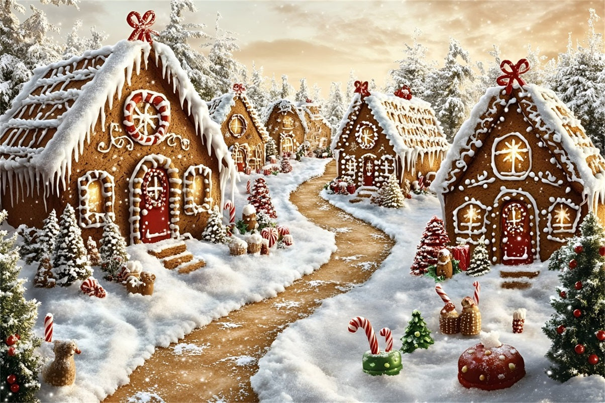 Toile de fond Noël Village Pain d’Épices et Allée Enneigée GQ58-6
