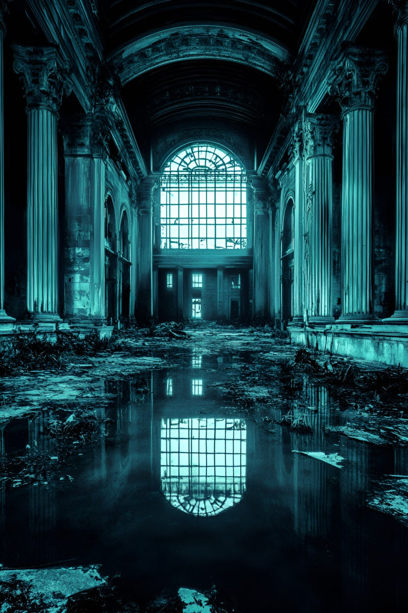 Fond Pour Photo Portrait Grande Salle Abandonnée Réflexion Eau GQ58-86