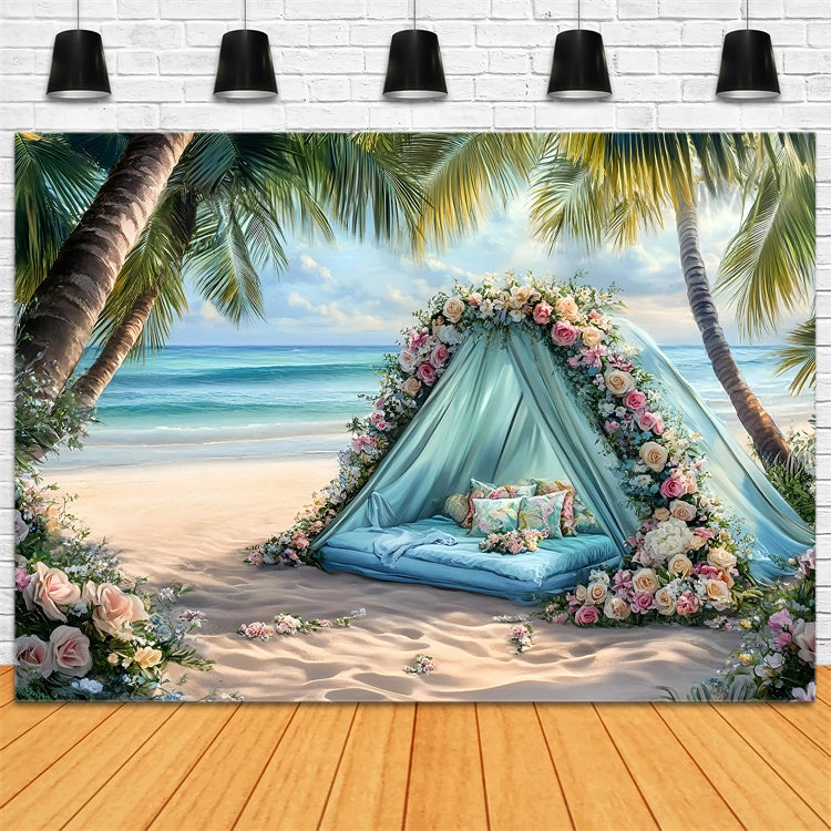 Toile de fond Été Plage Tente Florale Romantique GQ6-1
