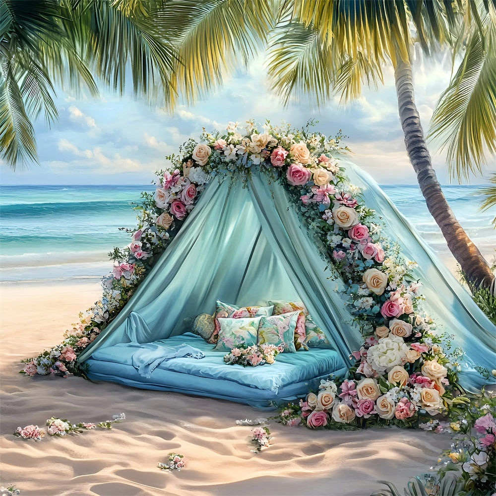 Toile de fond Été Plage Tente Florale Romantique GQ6-1