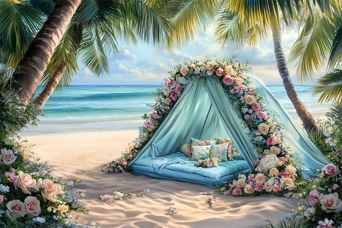 Toile de fond Été Plage Tente Florale Romantique GQ6-1