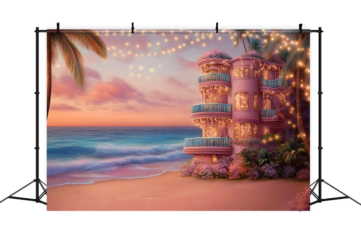 Toile de fond Barbie Coucher de Soleil Villa Côtière Été GQ6-10