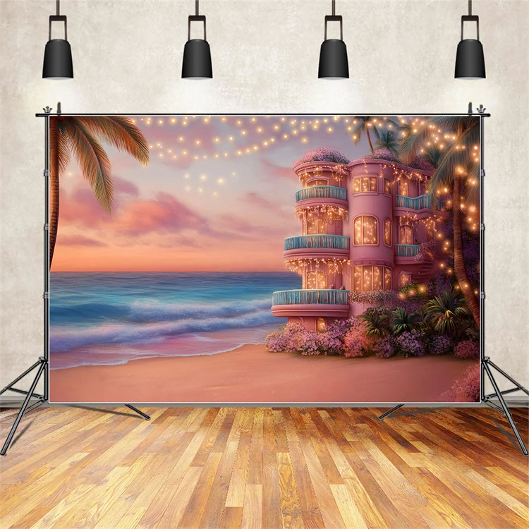 Toile de fond Barbie Coucher de Soleil Villa Côtière Été GQ6-10