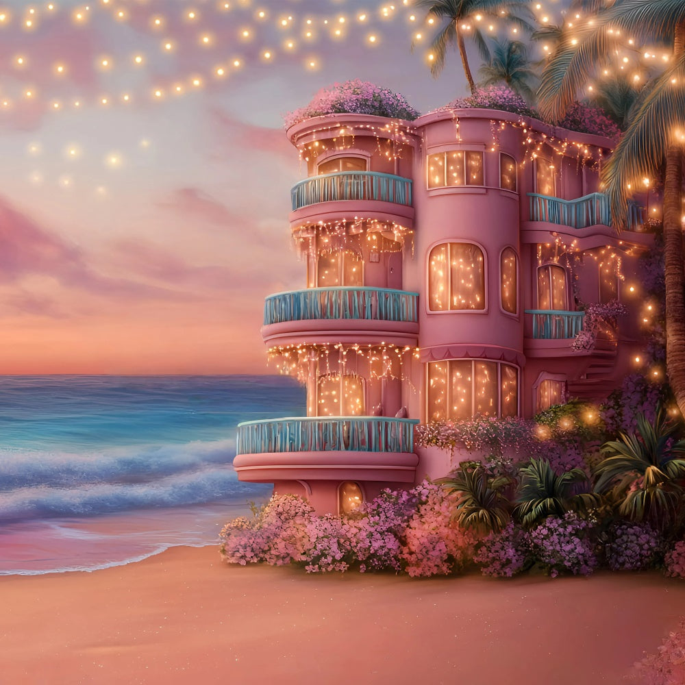 Toile de fond Barbie Coucher de Soleil Villa Côtière Été GQ6-10