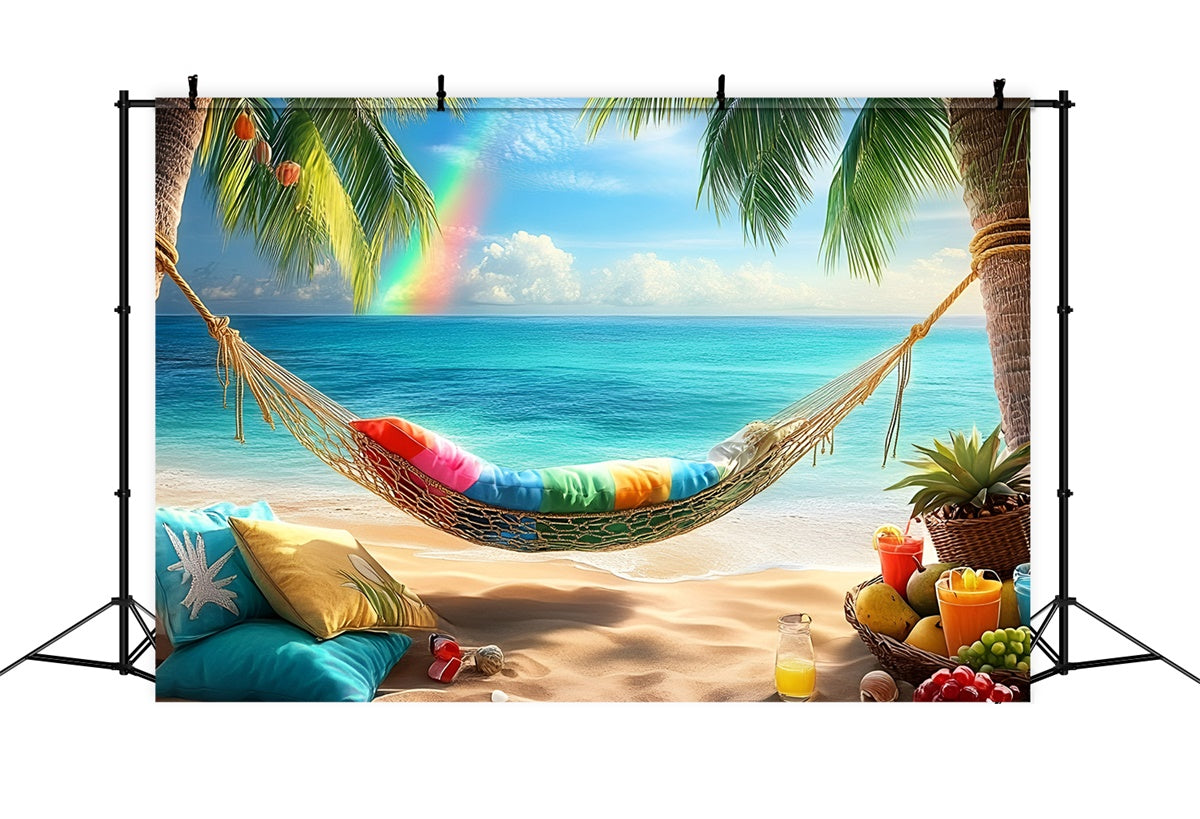 Toile de fond Été Plage Tropicale Hamac Arc-en-Ciel GQ6-14