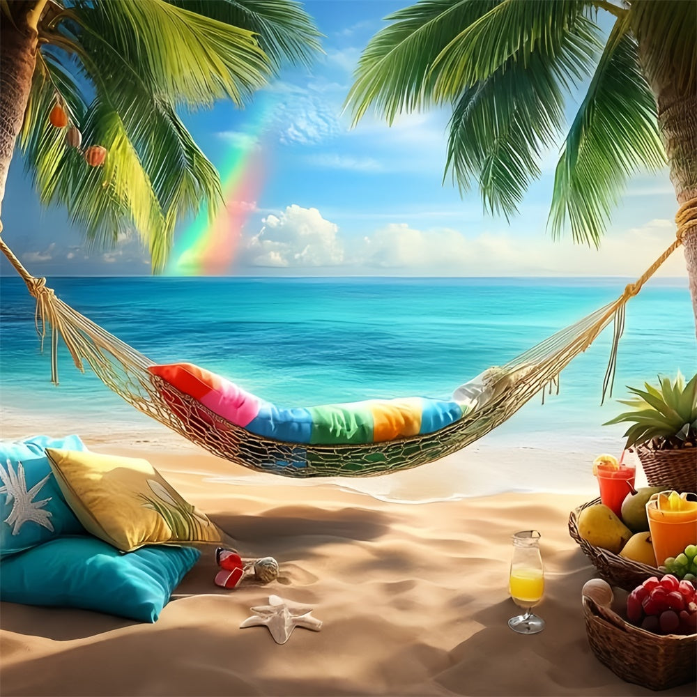Toile de fond Été Plage Tropicale Hamac Arc-en-Ciel GQ6-14
