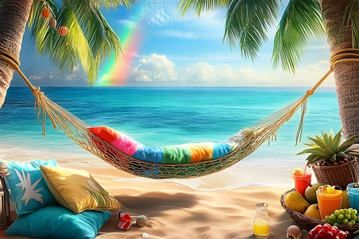 Toile de fond Été Plage Tropicale Hamac Arc-en-Ciel GQ6-14