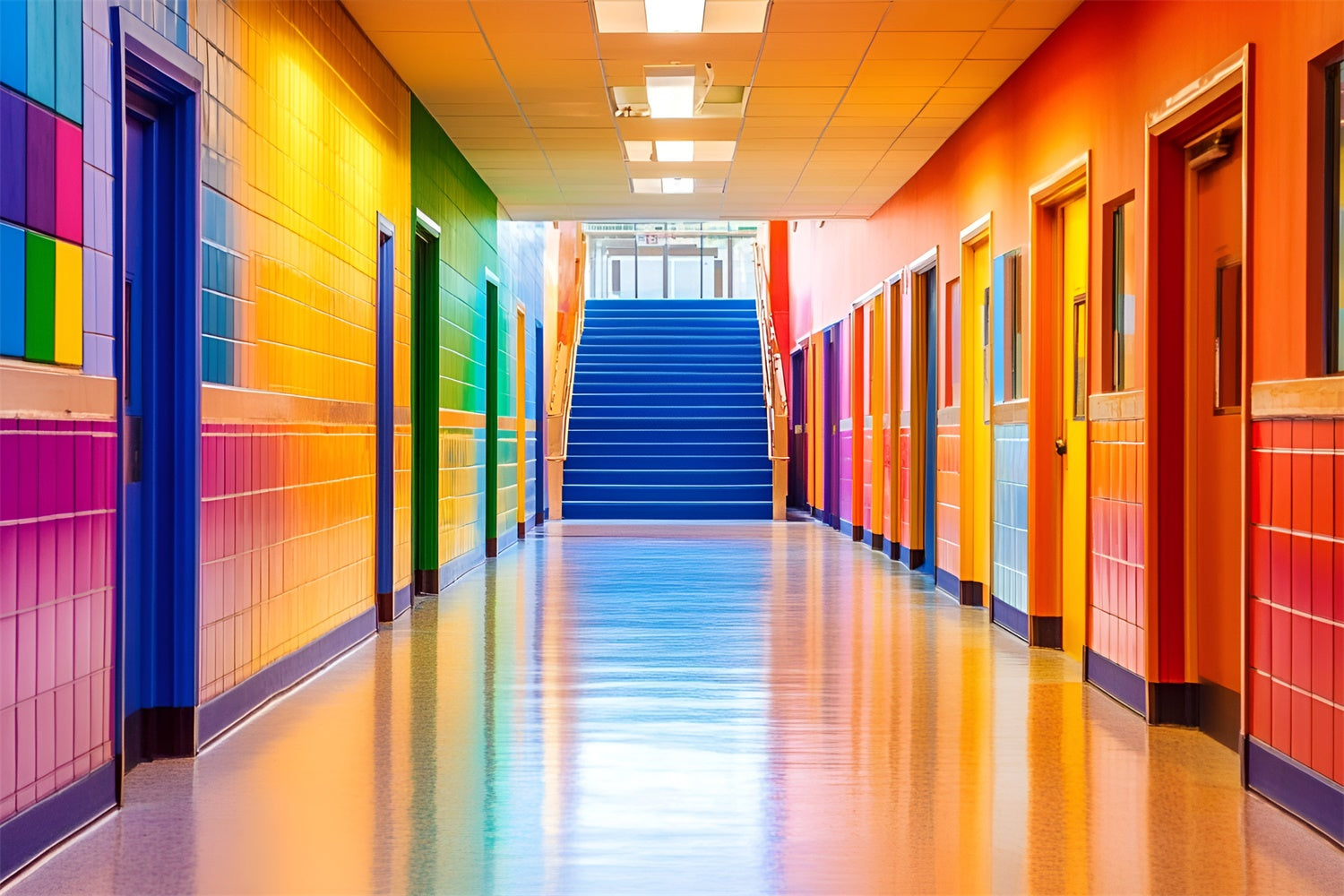 Toile de fond Salle de Classe Couloir Arc-en-ciel GQ6-147