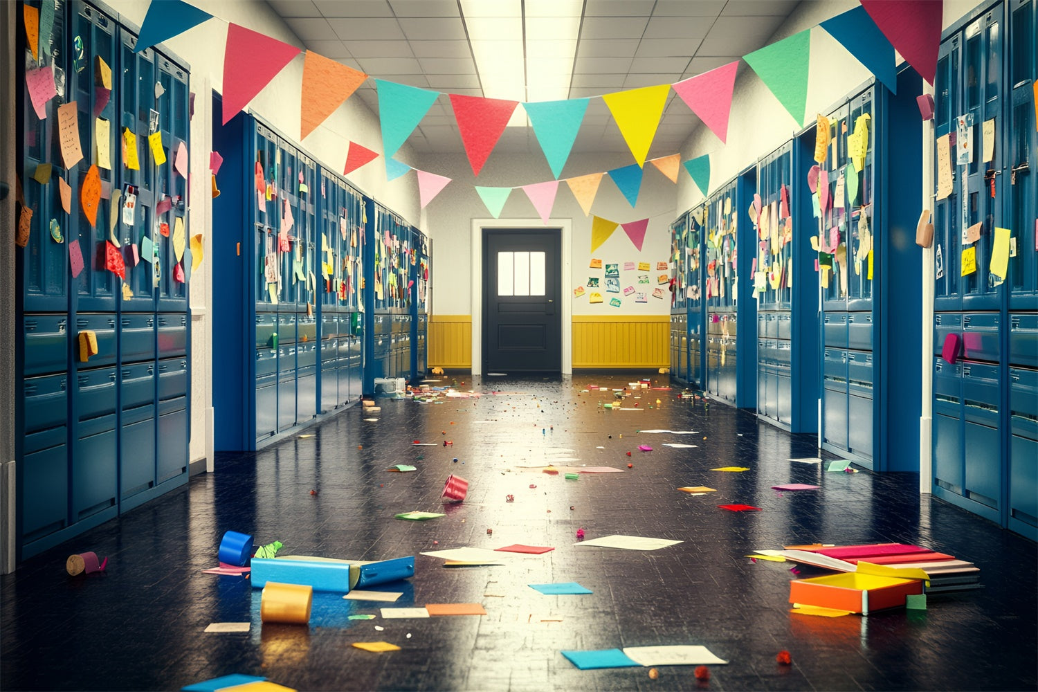 Toile de fond Retour à l’École Mur Casiers Notes de Fête GQ6-174