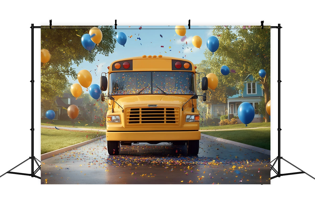 Toile de fond Retour à l’École Bus Scolaire Joyeux Ballons GQ6-181
