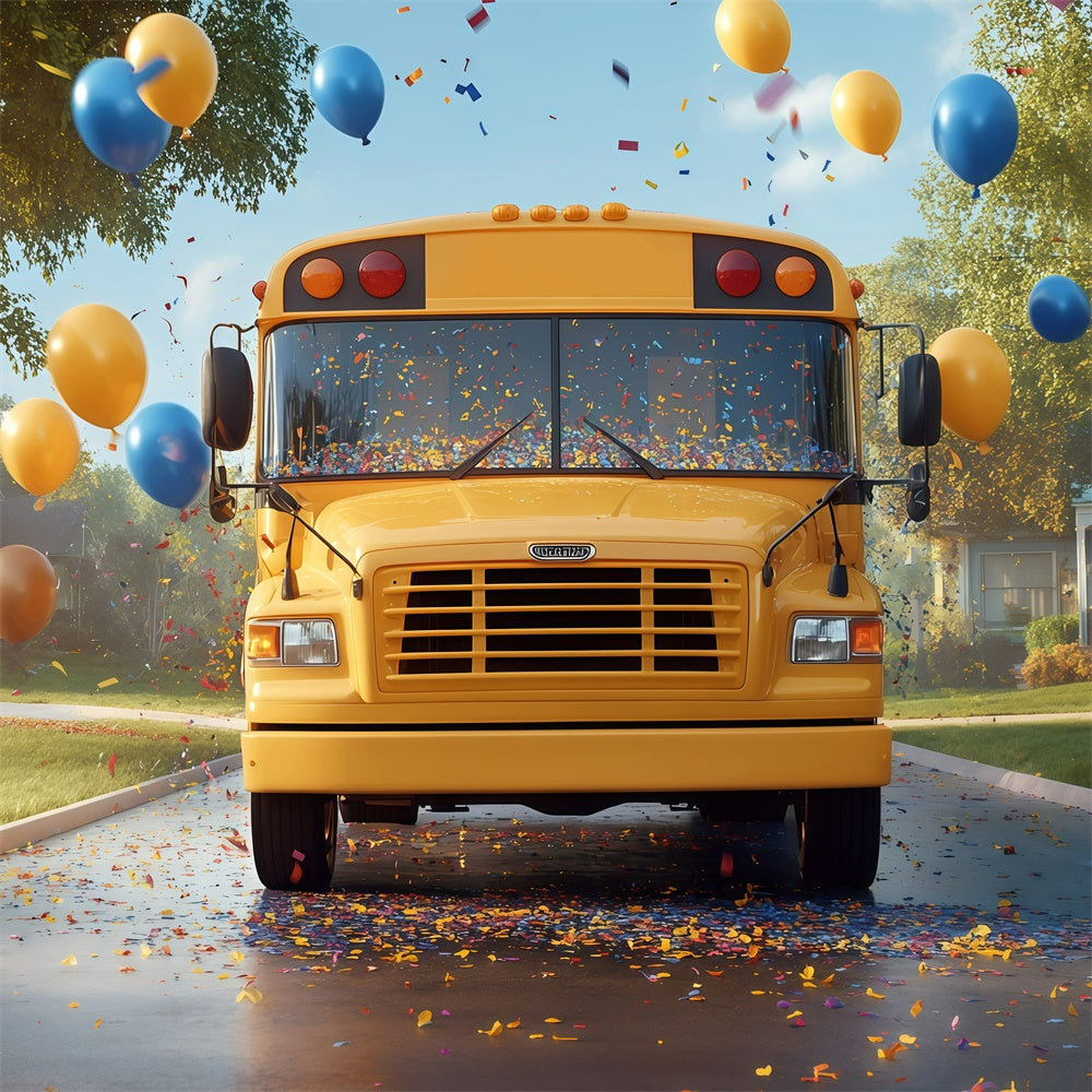 Toile de fond Retour à l’École Bus Scolaire Joyeux Ballons GQ6-181