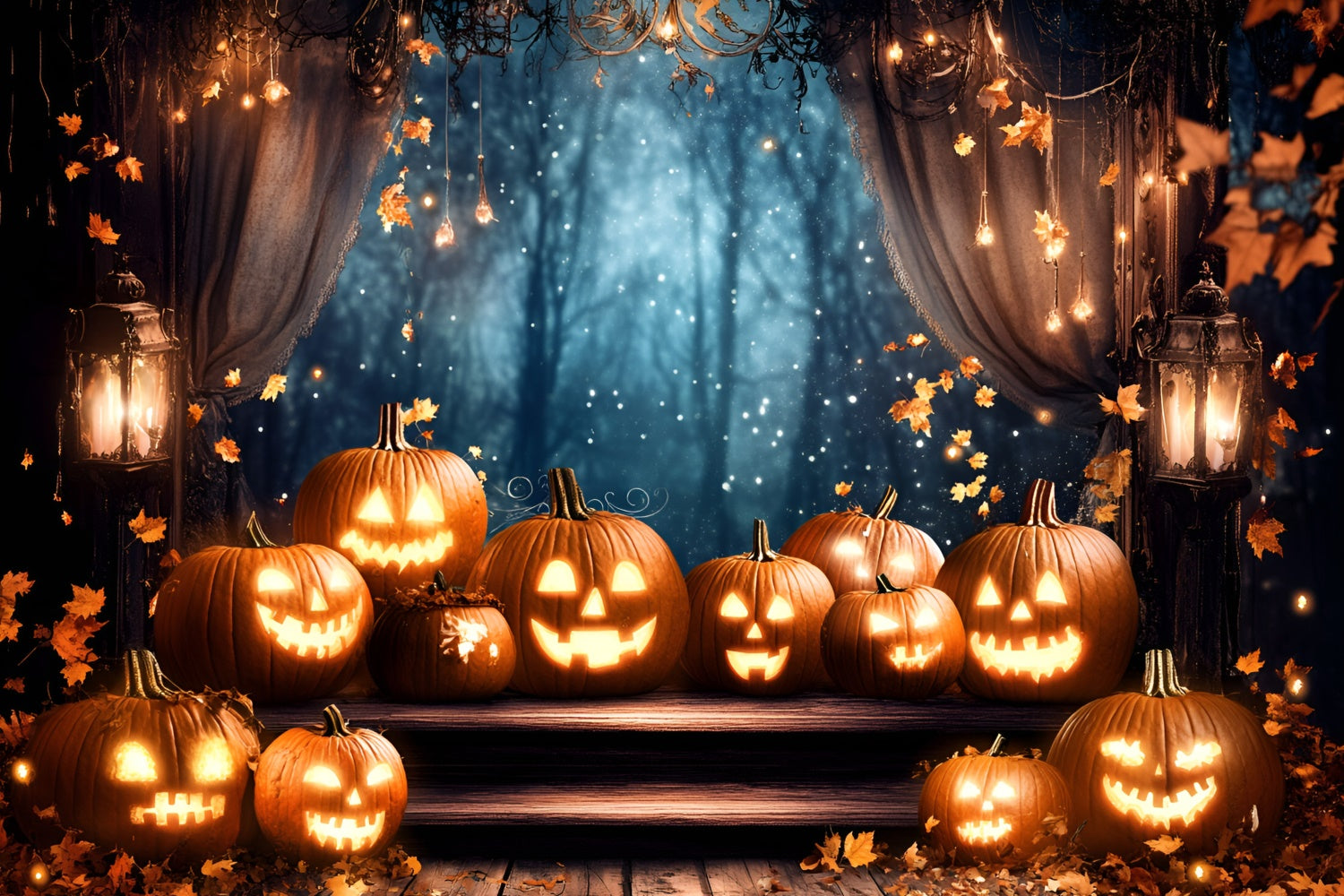 Toile de fond Halloween Rideau Citrouilles Étincelantes GQ6-184