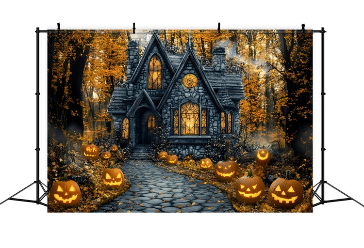 Toile de fond Halloween Sentier Effrayant et Citrouilles GQ6-187
