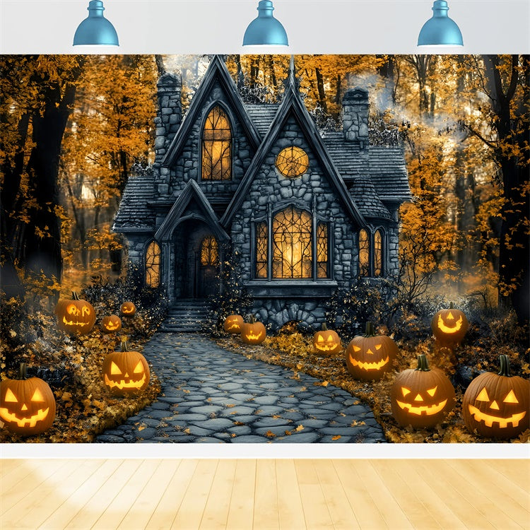 Toile de fond Halloween Sentier Effrayant et Citrouilles GQ6-187