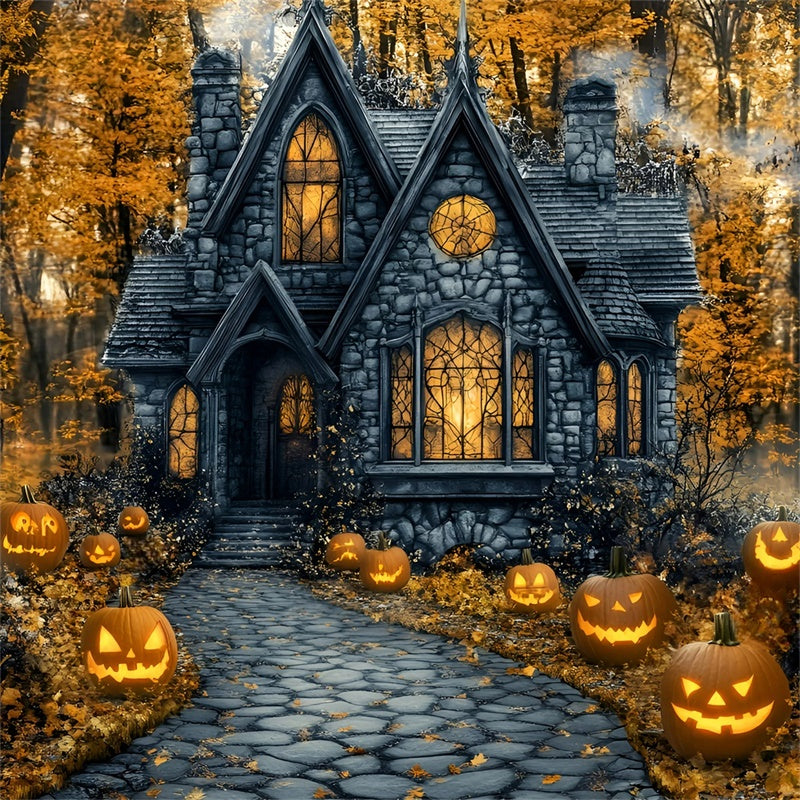 Toile de fond Halloween Sentier Effrayant et Citrouilles GQ6-187