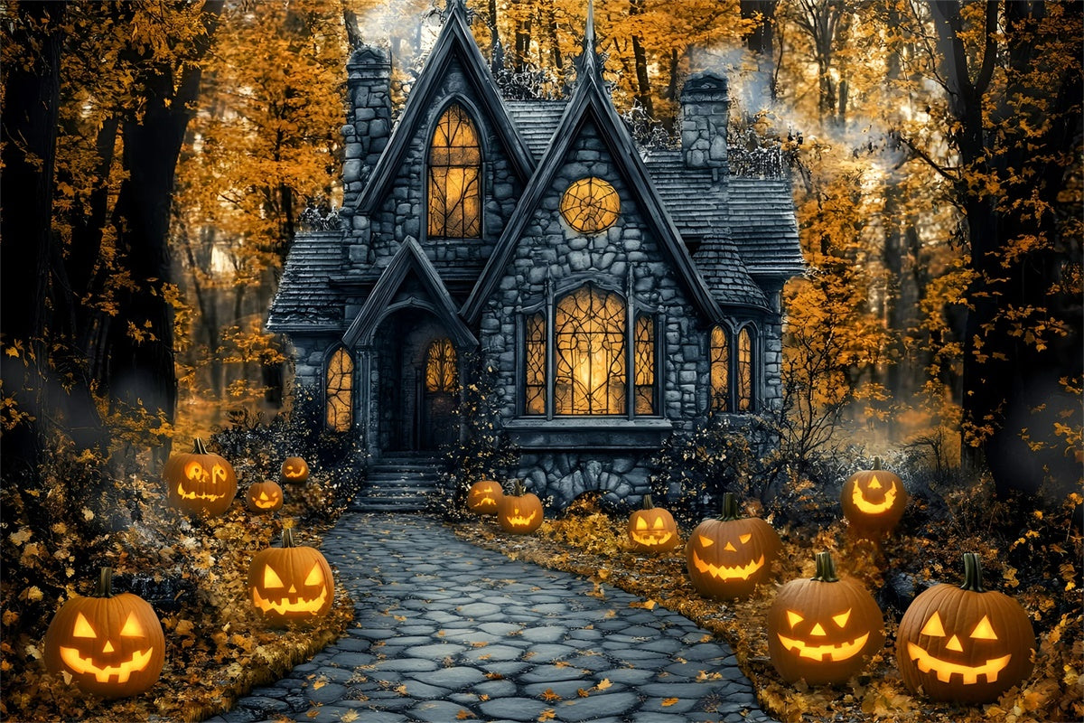 Toile de fond Halloween Sentier Effrayant et Citrouilles GQ6-187