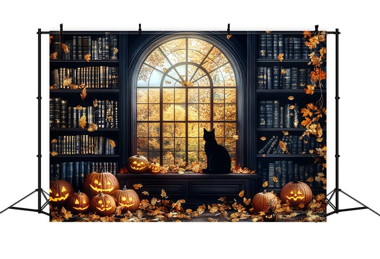 Toile de fond Halloween Bibliothèque Hantée Lumière de Citrouille GQ6-188