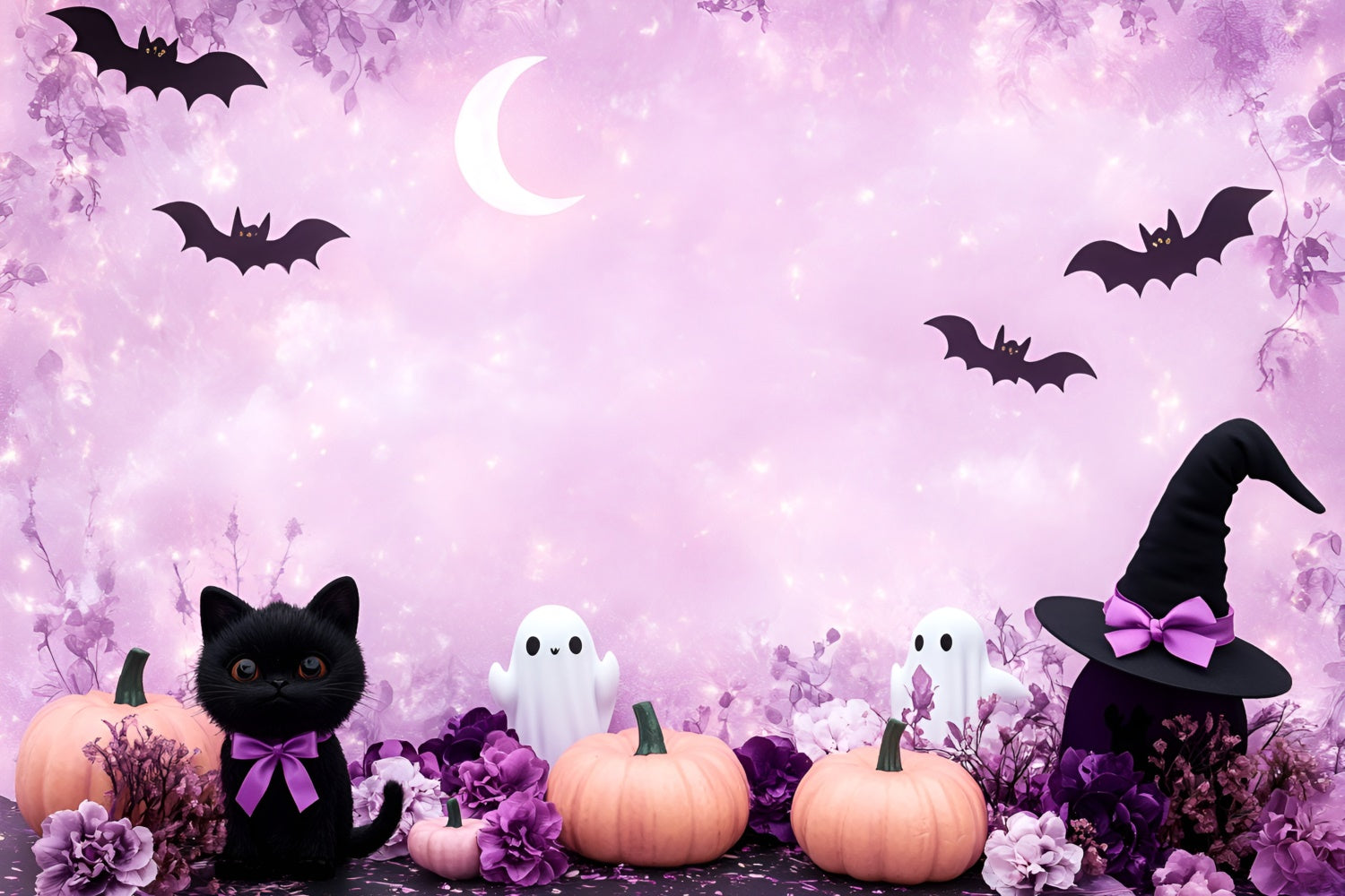Toile de fond Halloween Vol de Chauve-souris Lune Croissante GQ6-189