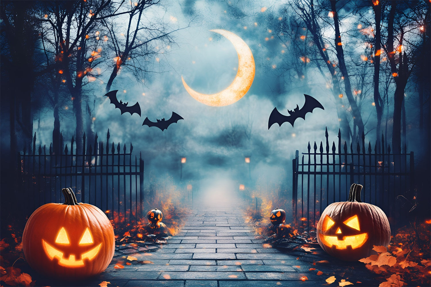 Toile de fond Halloween Grille Hantée au Clair de Lune GQ6-190