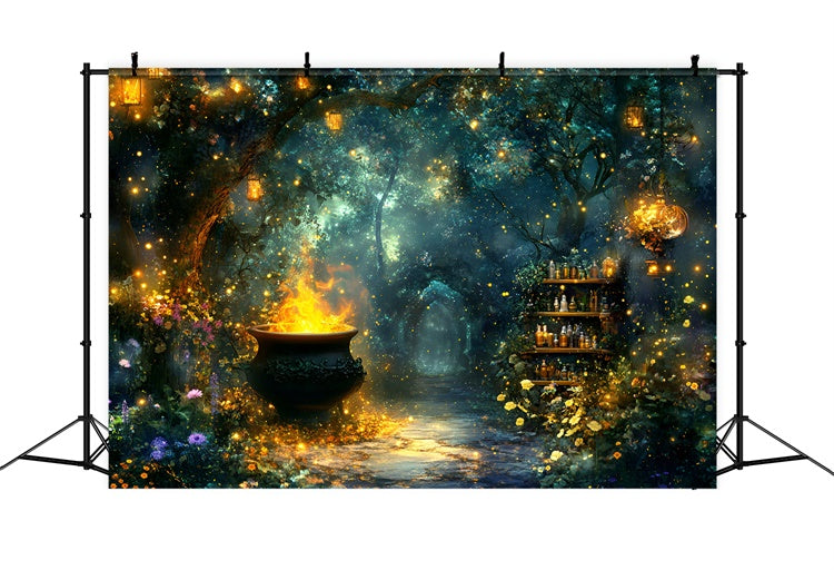 Toile de fond Halloween Chaudron Lumineux Forêt Mystique GQ6-192