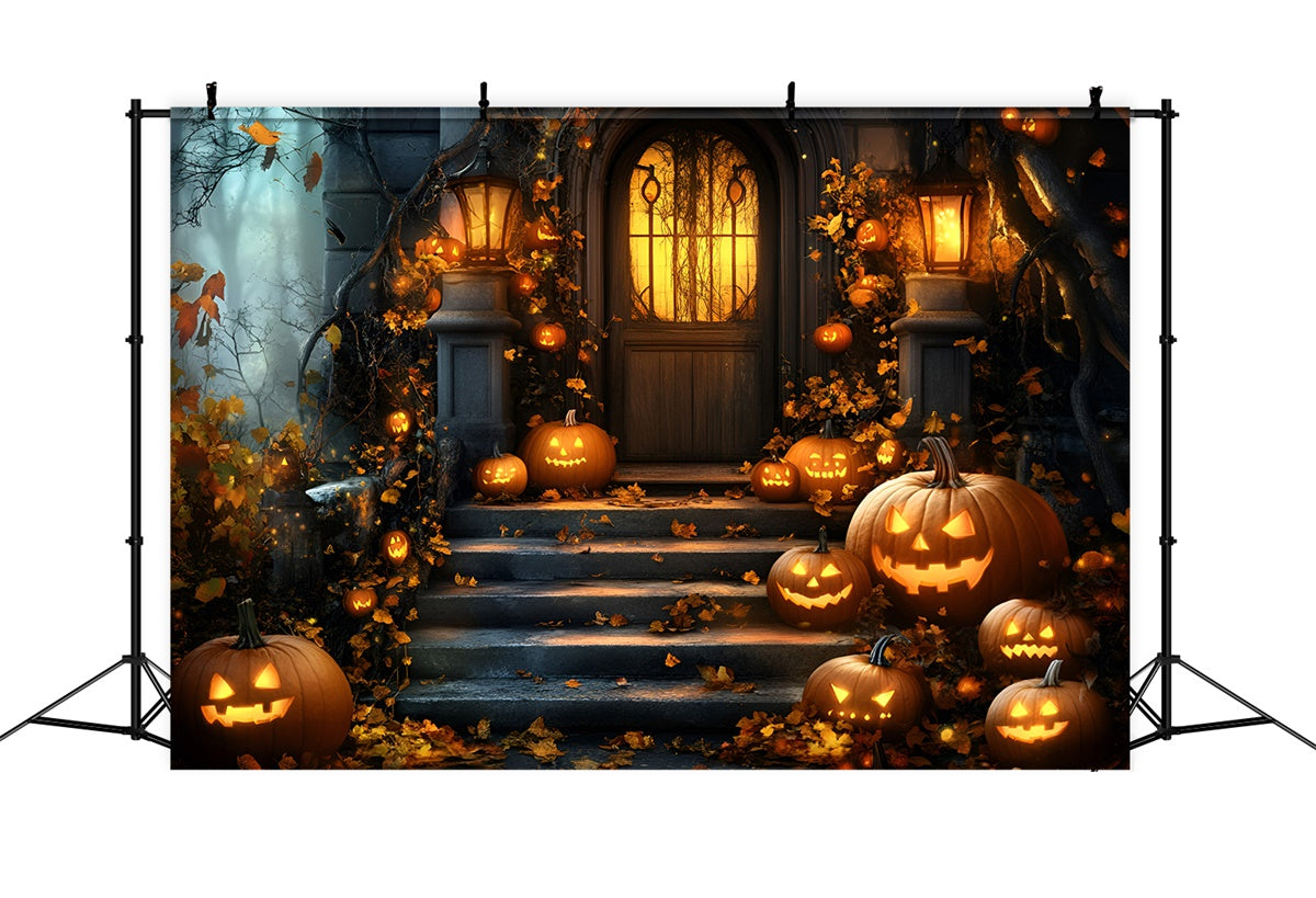Toile de fond Halloween Porche Citrouille Hanté GQ6-198