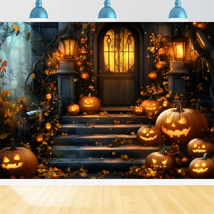 Toile de fond Halloween Porche Citrouille Hanté GQ6-198