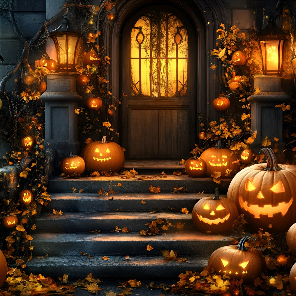 Toile de fond Halloween Porche Citrouille Hanté GQ6-198
