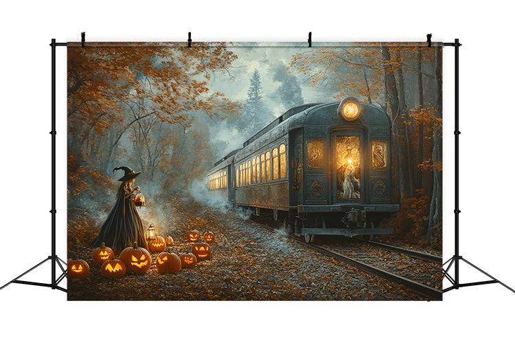 Toile de fond Halloween Voie Ferrée Citrouille Minuit GQ6-199