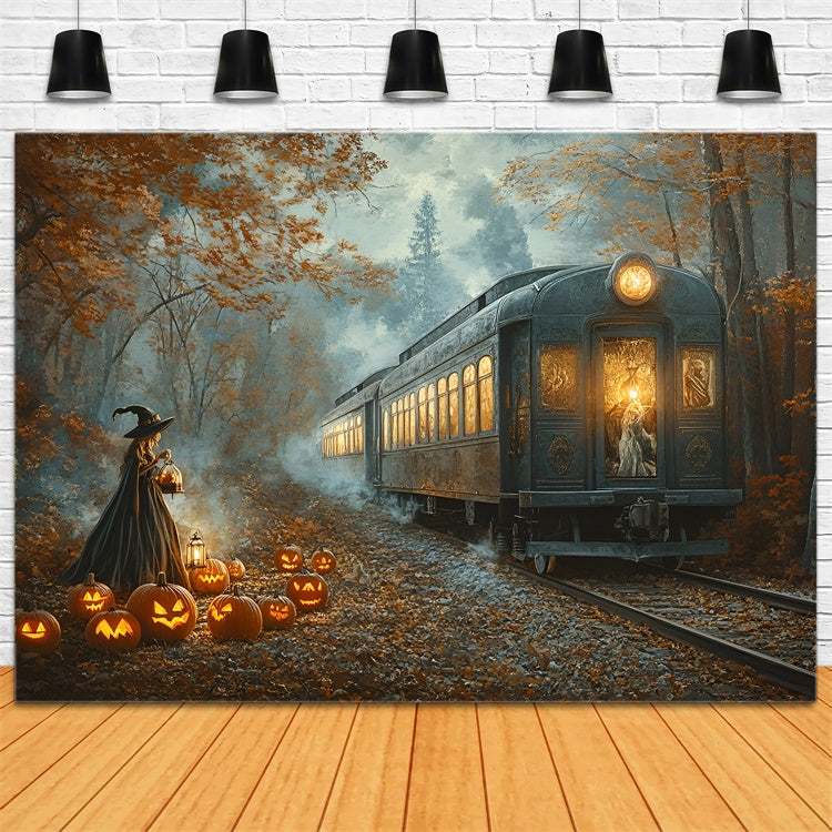 Toile de fond Halloween Voie Ferrée Citrouille Minuit GQ6-199