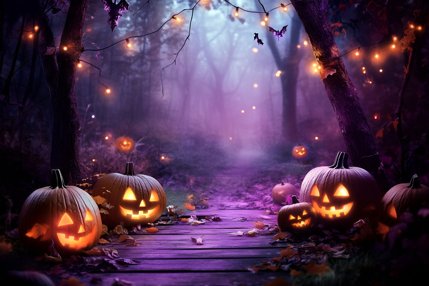 Toile de fond Halloween Forêt Sombre Citrouille Crépusculaire GQ6-201