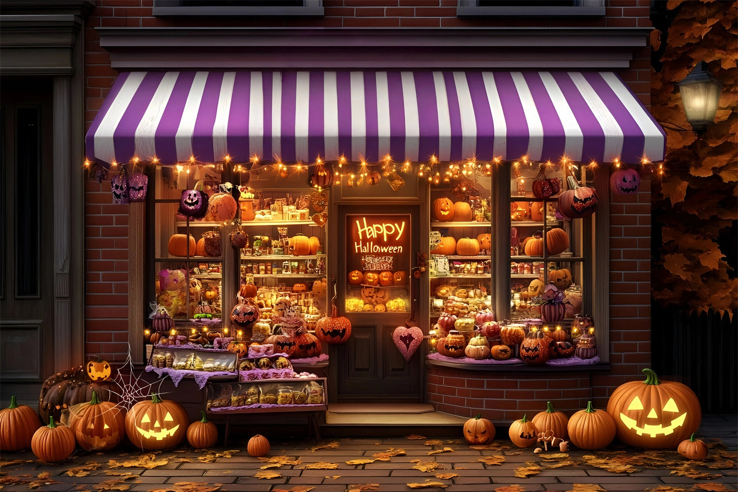 Toile de fond Halloween Fenêtre Hantée et Citrouille GQ6-204