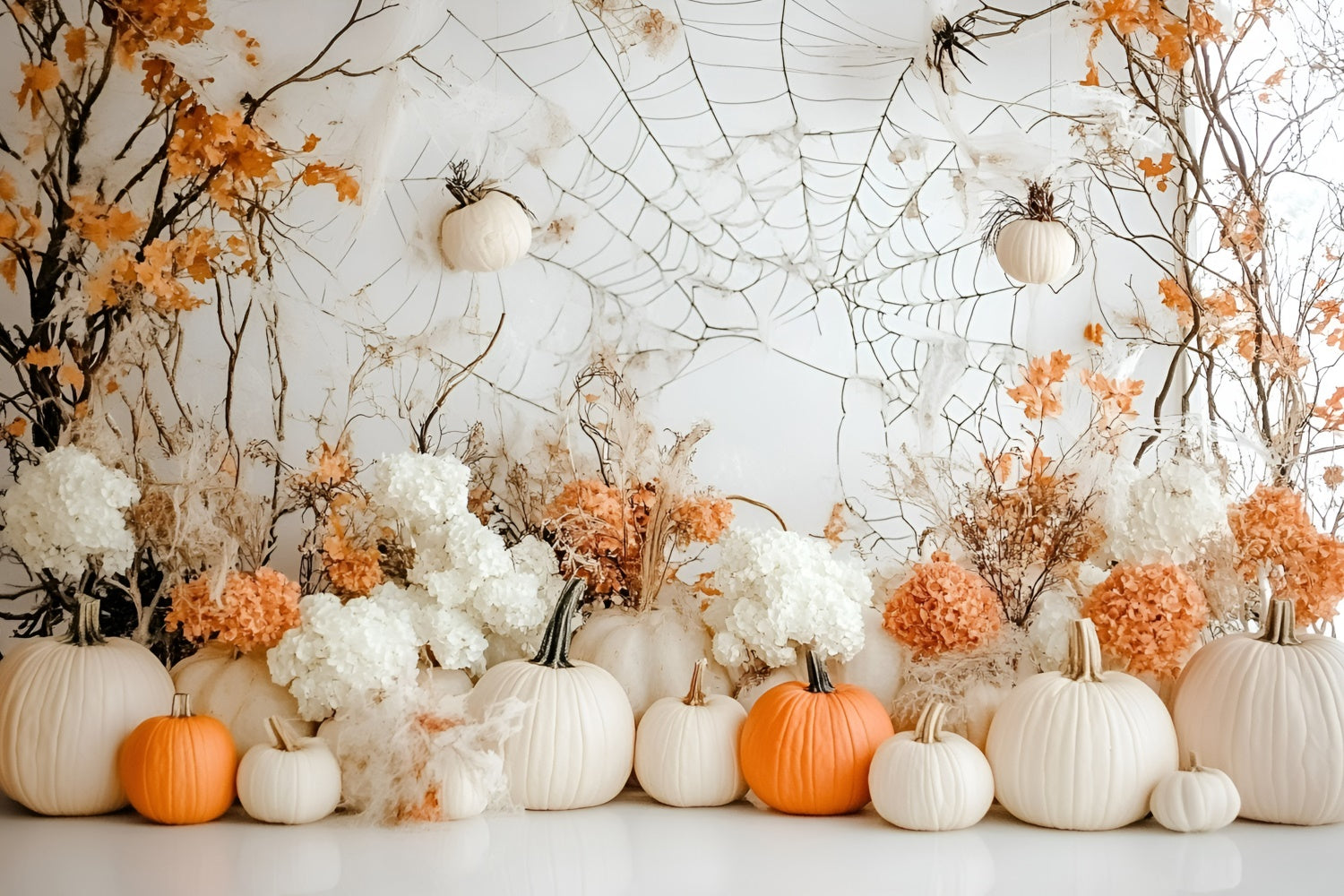 Toile de fond Halloween Citrouille Blanche Élégante Automne GQ6-207