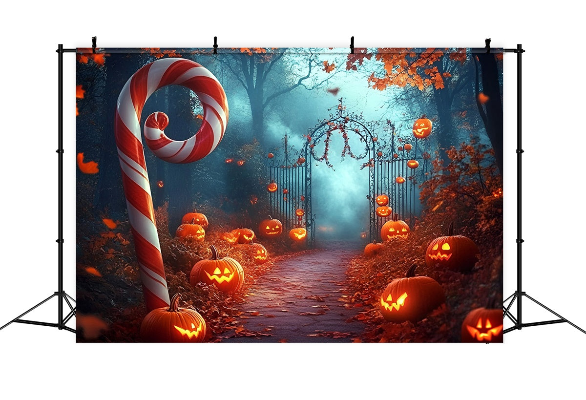 Toile de fond Halloween Forêt Effrayante Canne Sucre Citrouille GQ6-208