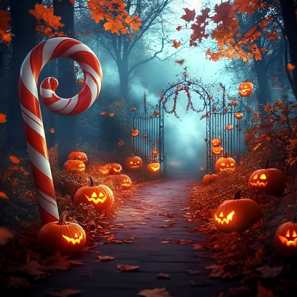 Toile de fond Halloween Forêt Effrayante Canne Sucre Citrouille GQ6-208